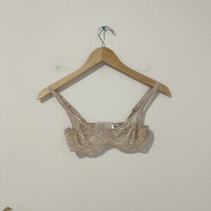 DKNY Nude See Through Floral Lace Bra Size 32C